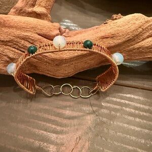 Elegant Copper Bracelet with Jadeite and Moonstone Beads